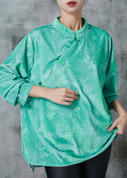 Chinese Style Green Jacquard Silk Shirt Top Spring