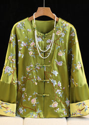 Chinese Style Blue texture O-Neck Embroidered Silk Coats Fall