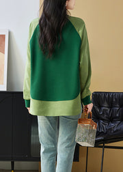 Chinese Style Green O Neck Jacquard Patchwork Cotton Sweatshirts Top Spring