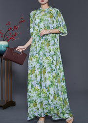 Chinese Style Green Print Cotton Cheongsam Dresses Summer