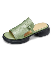 Chinese Style Green Splicing Platform Slide Sandals Peep Toe