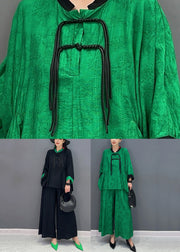 Chinese Style Green Stand Collar Shirts And Wide Leg Pants Two Piece Set Fall
