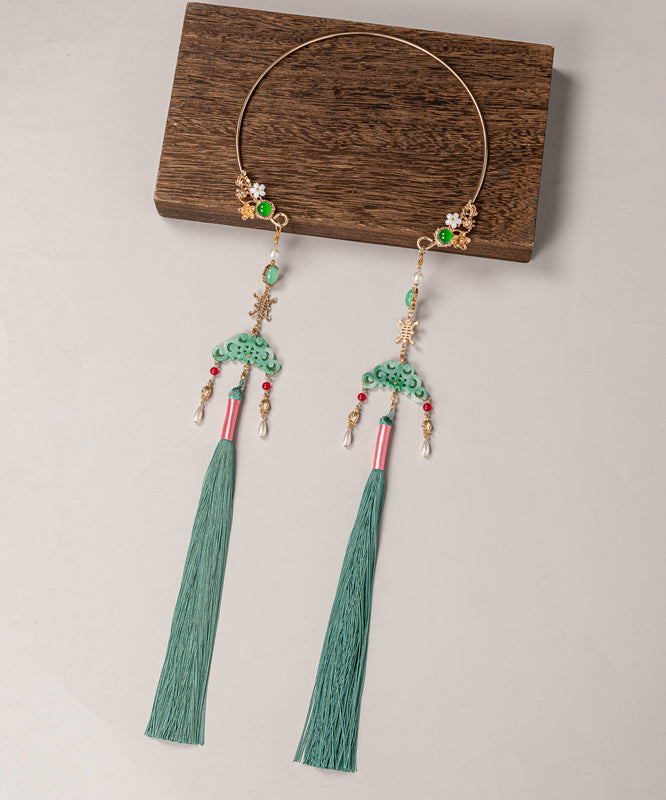 Chinese Style Green Sterling Silver Alloy Resin Tassel Necklace