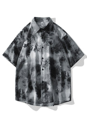 Chinese Style Grey Ice Silk Printed Short Sleeved Shirt For Men