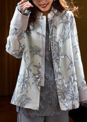 Chinese Style Grey Tasseled Embroidered Sequins Cotton Coats Fall