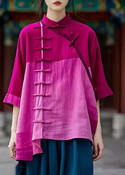 Chinese Style Light Purple Stand Collar Asymmetrical Button Shirt Summer