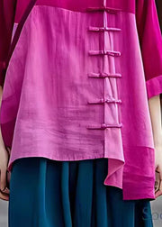 Chinese Style Light Purple Stand Collar Asymmetrical Button Shirt Summer