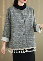 Chinese Style O-Neck Tassel Jacquard Cotton Coat Spring