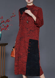 Chinese Style Orange Jacquard Patchwork Silk Dress Spring