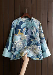 Chinese Style Orange Print Button Silk Coat Spring