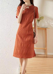 Chinese Style Orange Stand Collar Patchwork Cotton Dresses Summer