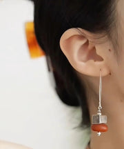 Chinese Style Orange Sterling Silver Beeswax Small Persimmon Cakes Drop Earrings