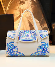 Chinese Style Pink Embroideried Calf Leather Tote Handbag