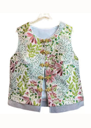 Chinese Style Pink O Neck Embroideried Patchwork Silk Vest Sleeveless