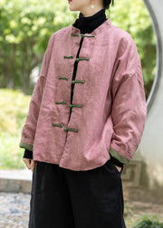 Chinese Style Pink Oriental Button Fine Cotton Filled Coat Spring