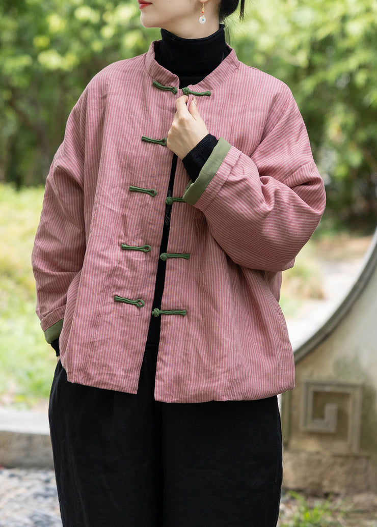 Chinese Style Pink Oriental Button Fine Cotton Filled Coat Spring