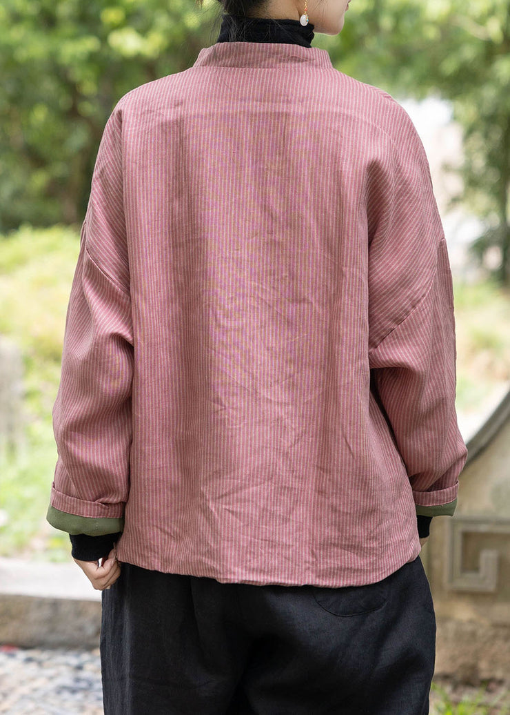 Chinese Style Pink Oriental Button Fine Cotton Filled Coat Spring