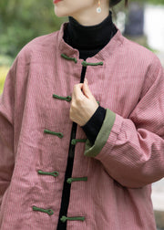 Chinese Style Pink Oriental Button Fine Cotton Filled Coat Spring