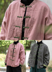 Chinese Style Pink Oriental Button Fine Cotton Filled Coat Spring