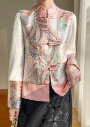 Chinese Style Pink Stand Collar Embroideried Silk Vest Sleeveless