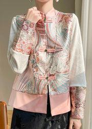 Chinese Style Pink Stand Collar Embroideried Silk Vest Sleeveless