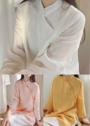 Chinese Style Pink Stand Collar Side Open Cotton Top Spring