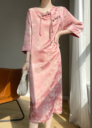 Chinese Style Pink Tasseled Jacquard Silk Dresses Bracelet Sleeve