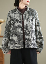 Chinese Style Print Oriental Button Fine Cotton Filled Coat Winter