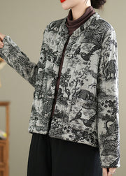 Chinese Style Print Oriental Button Fine Cotton Filled Coat Winter