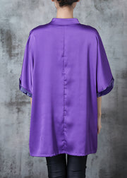 Chinese Style Purple Tasseled Patchwork Silk Shirt Summer