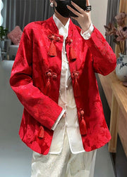 Chinese Style Red Button Tasseled Silk Shirt Spring