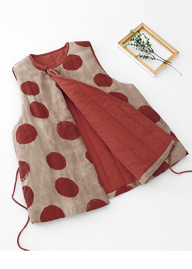 Chinese Style Red Dot Lace Up Fine Cotton Filled Vest Spring