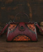 Chinese Style Red Embossed Durable Calf Leather Messenger Bag