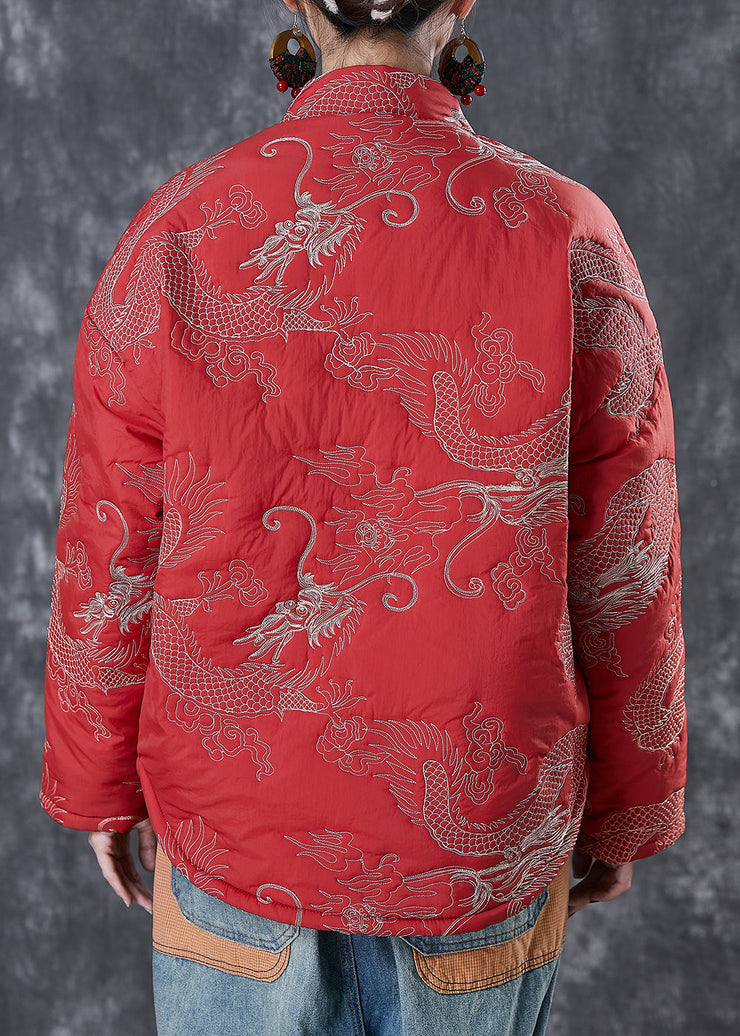 Chinese Style Red Embroideried Patchwork Fine Cotton Filled Coats Winter