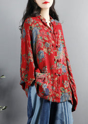 Chinese Style Yellow Print Pockets Button Patchwork Cotton Coats Long Sleeve