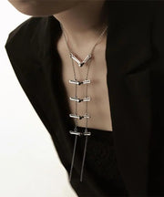 Chinese Style Silk Stainless Steel Chain Lariat Necklace