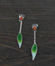 Chinese Style Silk Sterling Silver Agate Tassel Drop Earrings