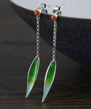 Chinese Style Silk Sterling Silver Agate Tassel Drop Earrings