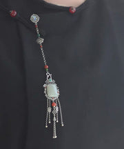 Chinese Style Silk Sterling Silver Jade Chain Tassel Brooches