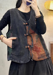 Chinese Style Tassel Oriental Button Denim Vest Spring