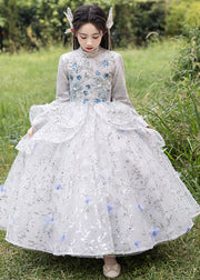 Chinese Style Turtleneck Sequins Tulle Patchwork Girls Long Dress Spring