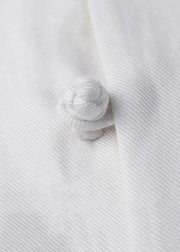 Chinese Style White Embroideried Button Linen Tees Men Half Sleeve