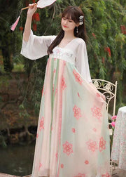 Chinese Style White Embroidered Print Patchwork Chiffon Dress Summer