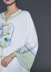 Chinese Style White Print Chiffon Shirts Spring