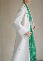 Chinese Style White Tasseled Embroidered Pockets Woolen Coats Winter