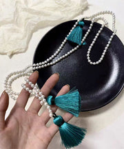 Chinese Style Yellow Alloy Pearl Beading Tassel Pendant Necklace