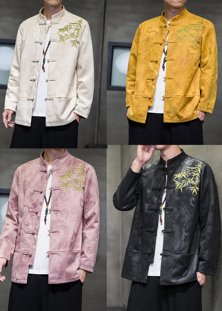 Chinese Style Yellow Embroideried Button Coats Spring