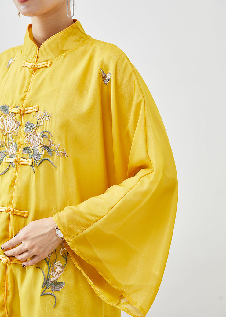 Chinese Style Yellow Embroideried Silk Jackets Fall