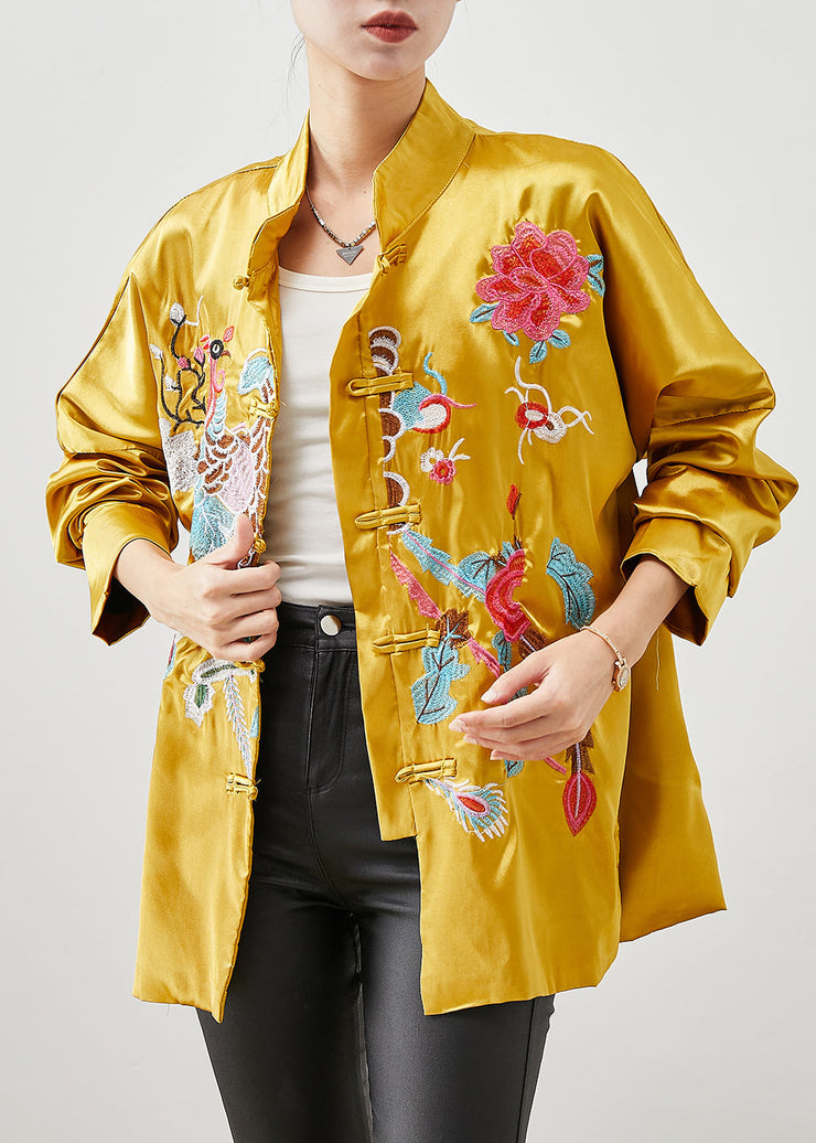 Chinese Style Yellow Embroidered Silk Jackets Spring