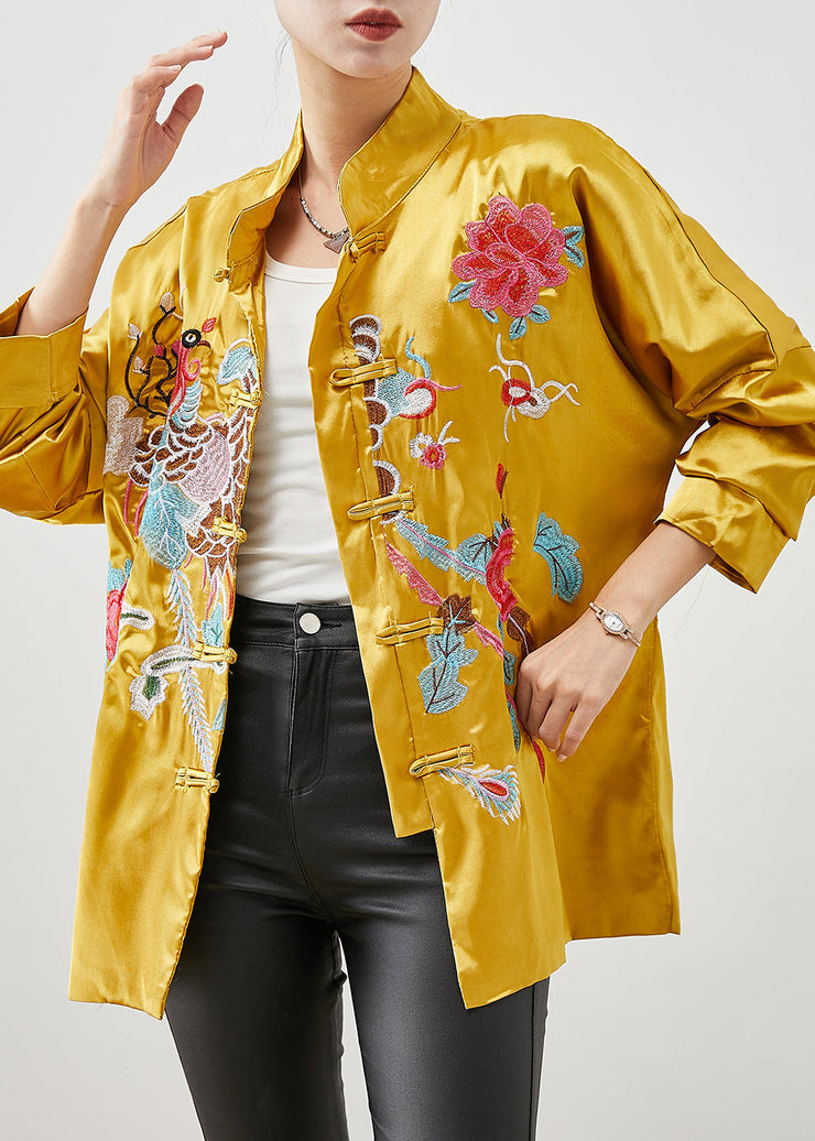 Chinese Style Yellow Embroidered Silk Jackets Spring